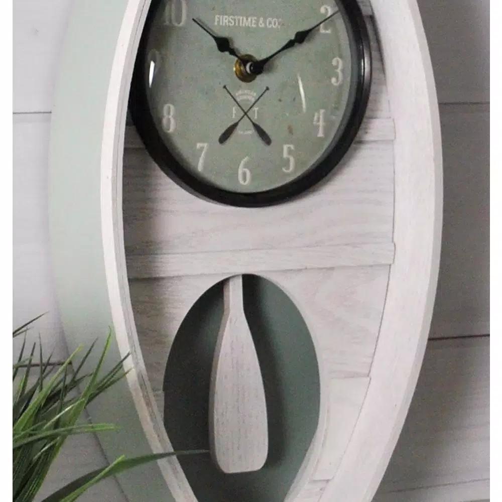 FirsTime & Co. FirsTime and Co. Ocean Canoe Wall Clock, Rustic White Wood, 18 x 7.75 in.