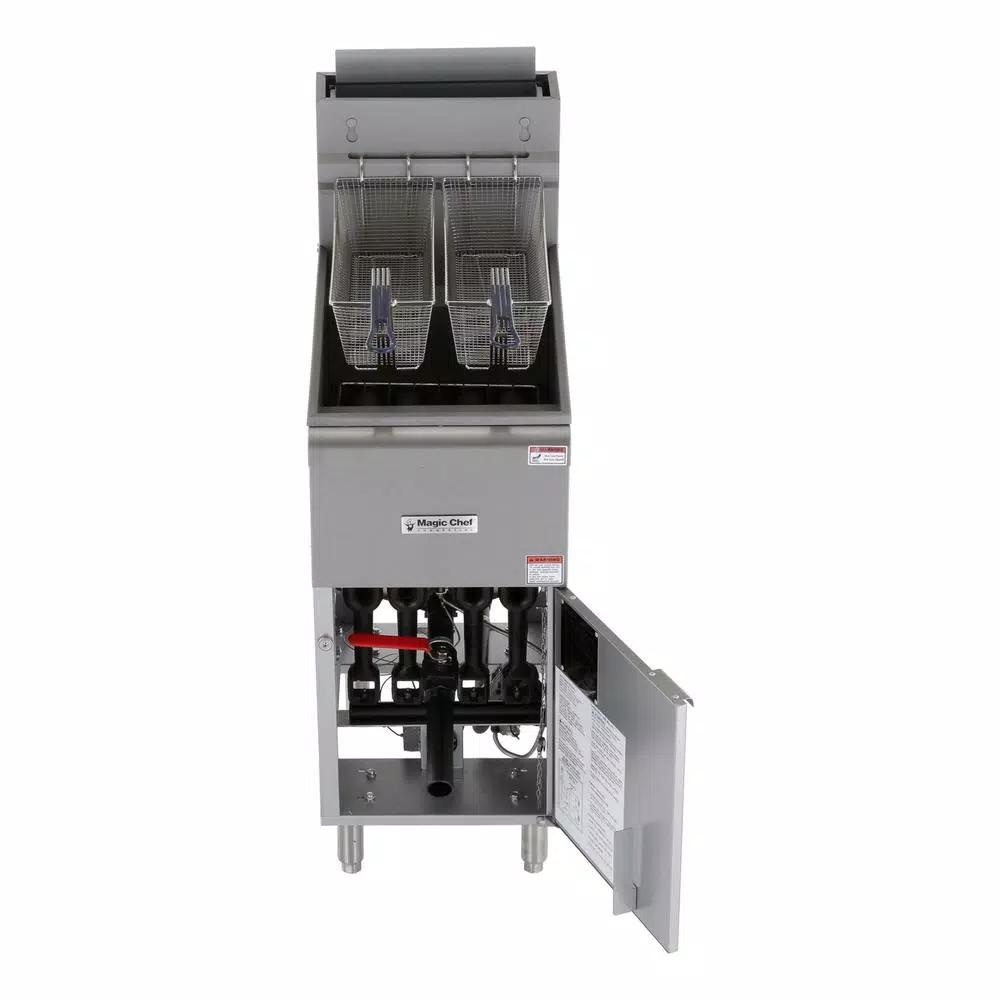 Magic Chef 35 Qt. Stainless Steel Commercial Natural Gas Deep Fryer, 120,000 BTU, 4 Burners