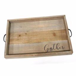 Stratton Home Decor "Gather" Wood Tray - Distressed Farmhouse Style with Metal Handles thumbnail 1