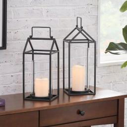StyleWell Black Metal and Glass Candle Lantern Set of 2, Hanging or Tabletop thumbnail 1