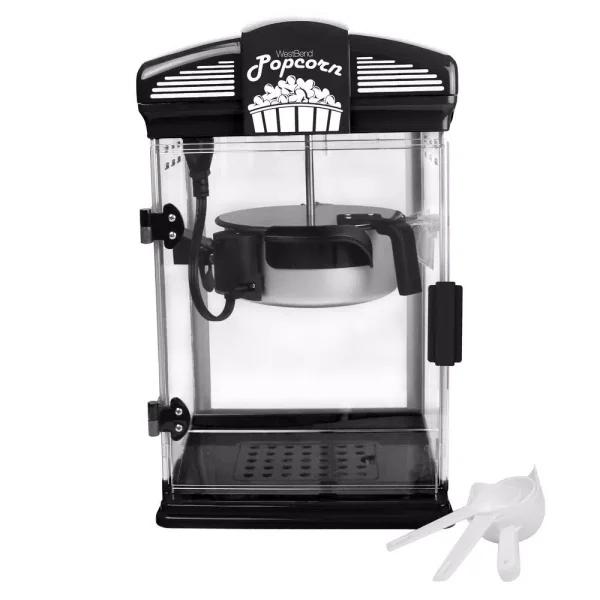 West Bend 4-Quart Movie Theater Style Popcorn Popper Machine with Nonstick Kettle and Scoop, Black