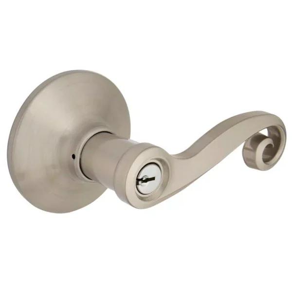 Defiant Scroll Keyed Entry Door Lever, Satin Nickel