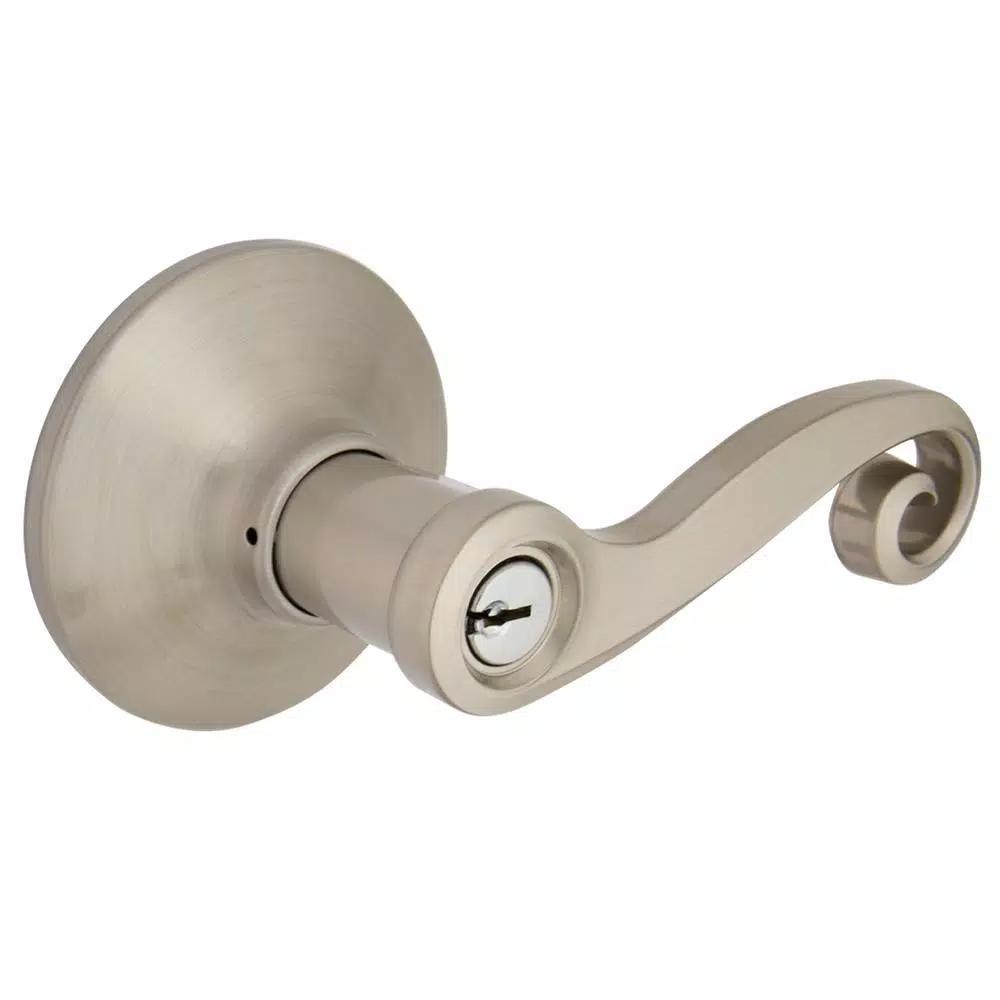 Defiant Scroll Keyed Entry Door Lever, Satin Nickel