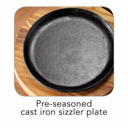 Tramontina Churrasco 9 in. Cast Iron Sizzle and Serve Pan with Teakwood Trivet, 4-Pack thumbnail 3