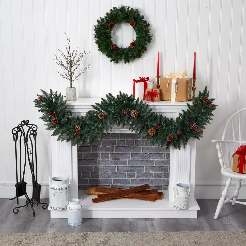 Nearly Natural 6 ft. Pre-Lit Snow Dusted Artificial Christmas Garland with 50 Multi-Color LED Lights