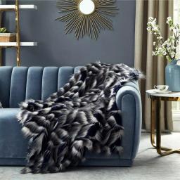 Unbranded Caron Navy Reversible Faux Fur and Micromink Throw Blanket, 50 in. x 60 in. thumbnail 1