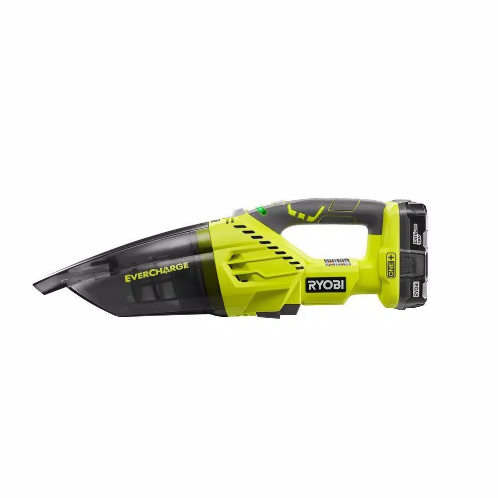 RYOBI 18V ONE+ EVERCHARGE Cordless Hand Vacuum Kit with 1.3 Ah Battery and Wall Charger