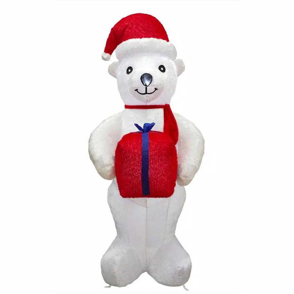 Fraser Hill Farm 8 ft. Pre-Lit Plush Polar Bear Christmas Inflatable Decoration