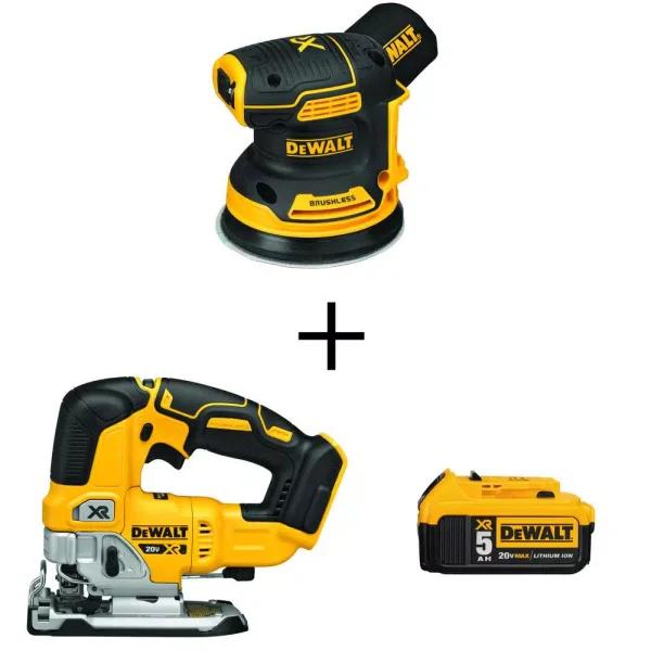 DEWALT 20V MAX XR Cordless Brushless 5 in. Random Orbital Sander & Jigsaw Combo Kit with 5.0Ah Battery