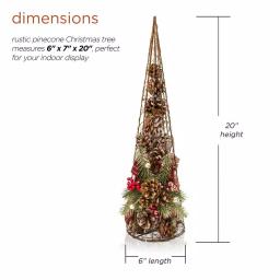 Alpine Corporation 20 in. Rustic Pinecone Christmas Tree Decor with Holly and Plaid Bow thumbnail 3