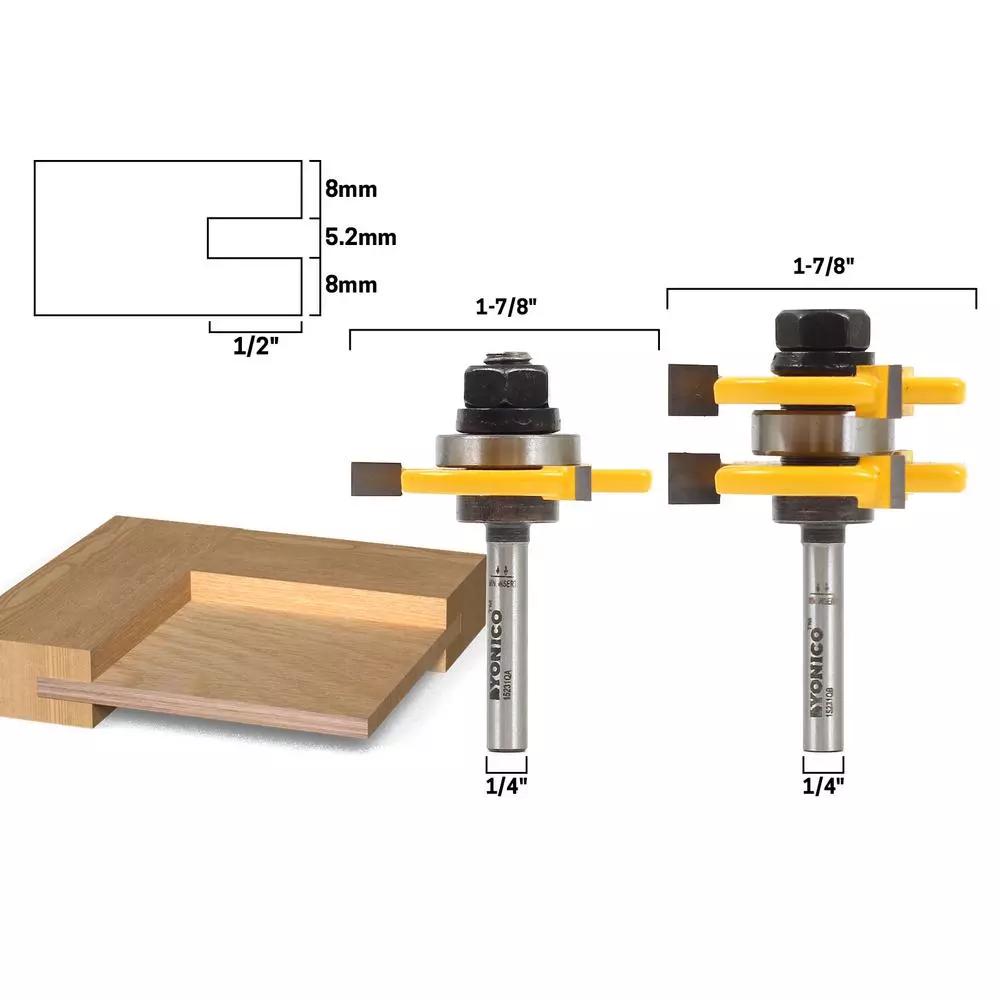 Yonico 1/4 in. Shank Carbide Tipped Tongue and Groove Router Bit Set for 1/4 in. Plywood (2-Piece)
