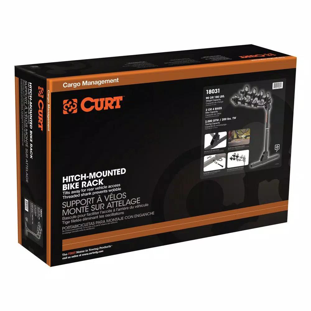 CURT Towable Extendable Hitch-Mounted Bike Rack, 2" Shank, 2,000 lbs. Capacity, 2 or 4 Bikes