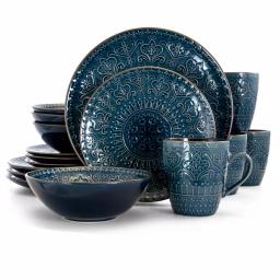 Elama Deepsea Mozaic 16-Piece Sea Blue Stoneware Dinnerware Set, Service for 4 thumbnail 1