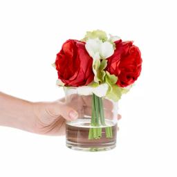 Pure Garden 6.5 in. Red Hydrangea and Rose Artificial Floral Arrangement in Glass Vase thumbnail 5