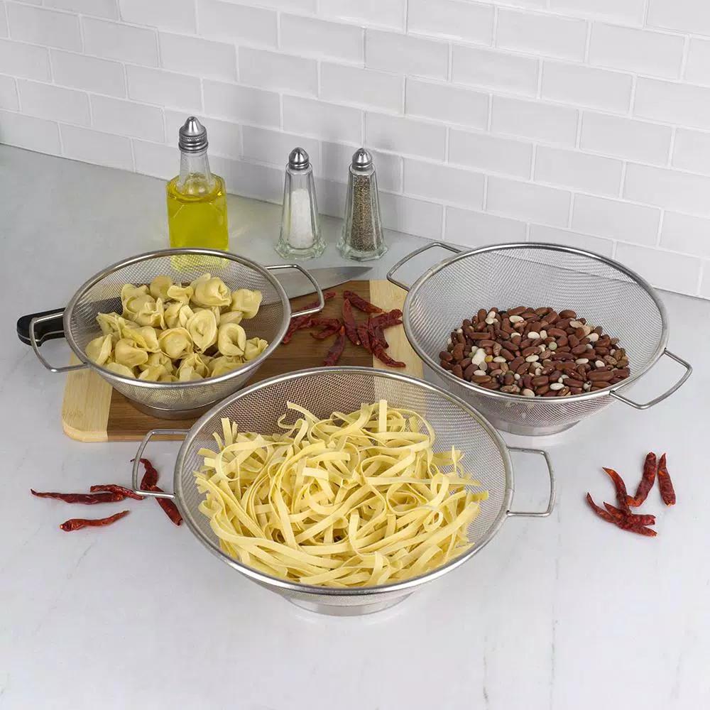 Home Basics 3-Piece Stainless Steel Mesh Colander Set, Gray