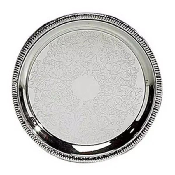 Heim Concept 12 in. Silver Etched Round Metal Serving Tray