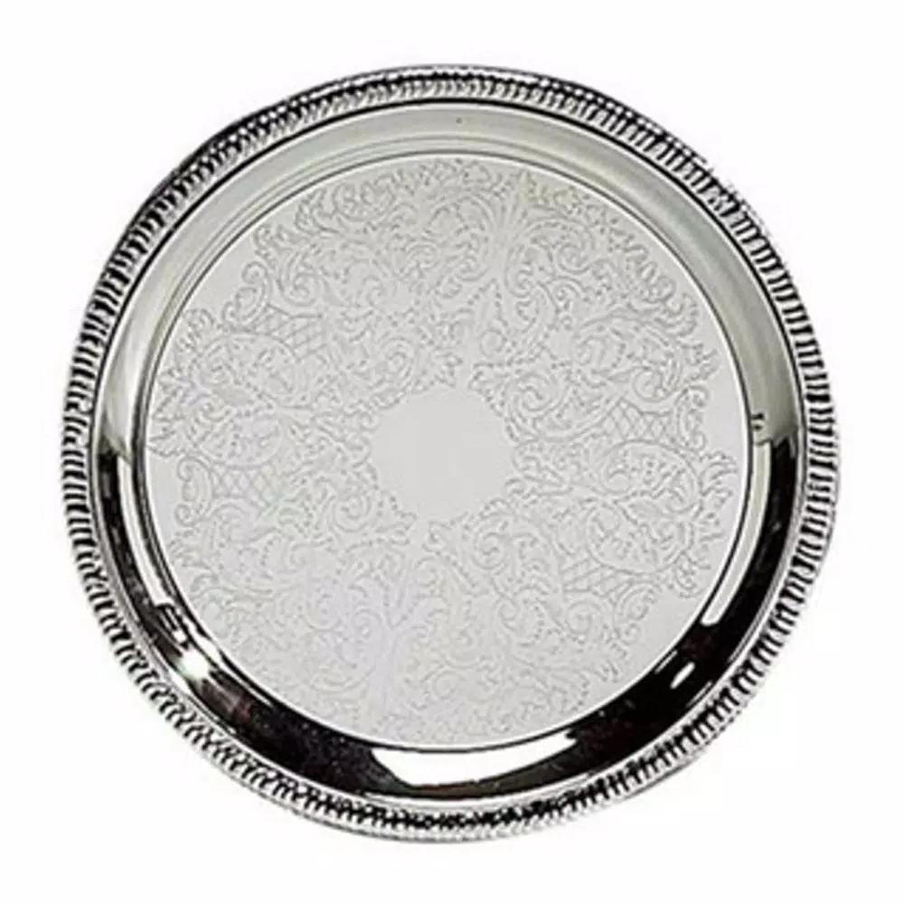 Heim Concept 12 in. Silver Etched Round Metal Serving Tray