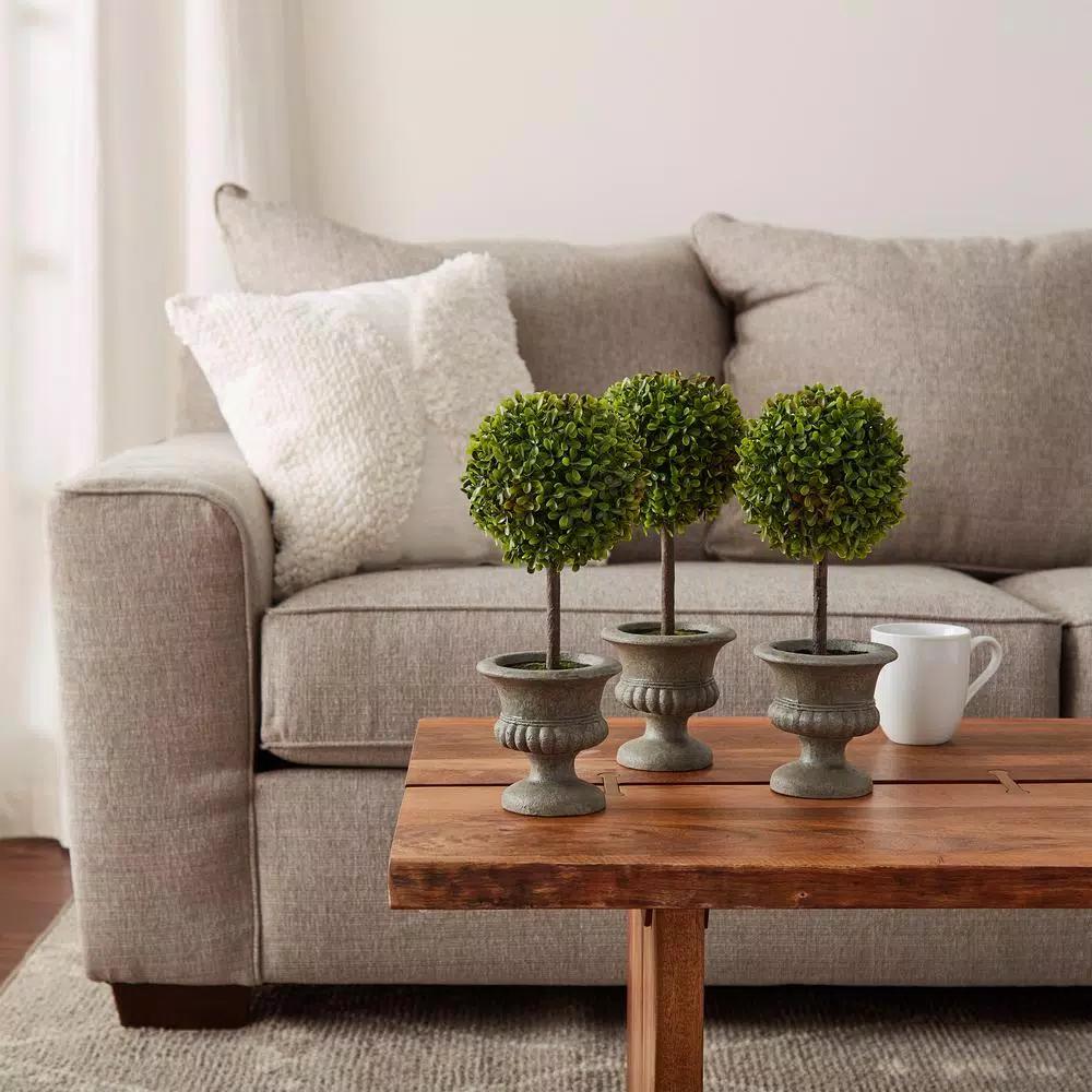 Pure Garden 12.5 in. Faux Boxwood Topiary Arrangement with Decorative Urn, Set of 3