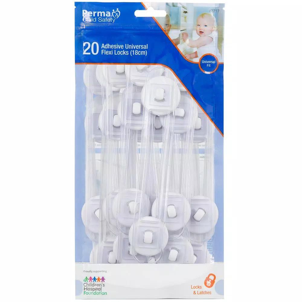 Perma Child Safety Adhesive Universal Flexi Locks, 20-Pack Bulk Value, 7.1 in. Straps