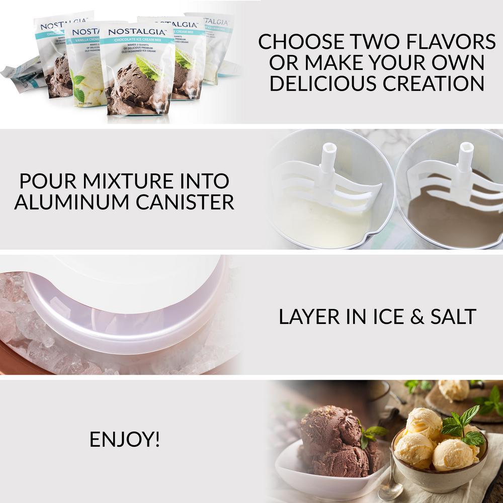 Nostalgia 4 Qt. Double Flavor Ice Cream Maker, Brown Countertop Electric Machine