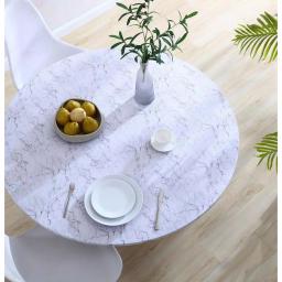 Brielle Home 48" White Marble Printed Cotton Fabric Fitted Table Cover thumbnail 2
