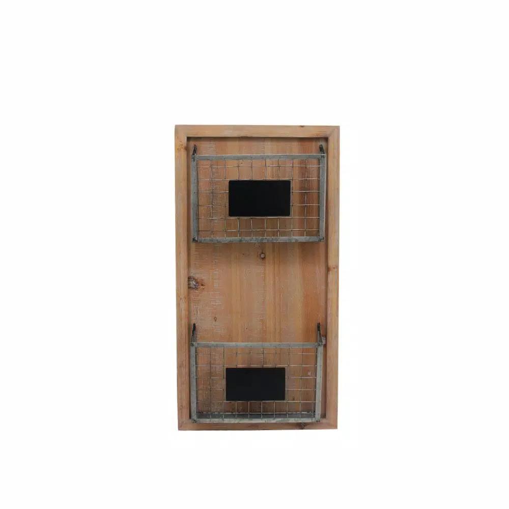 StyleWell Wood Wall Organizer with 2 Metal Wire Baskets and Chalkboard Labels