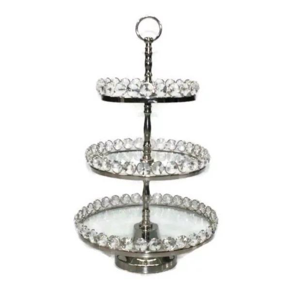 Heim Concept Silver 3-Tier Crystal and Stainless Steel Cake Stand, 20 in. H