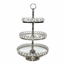 Heim Concept Silver 3-Tier Crystal and Stainless Steel Cake Stand, 20 in. H thumbnail 1