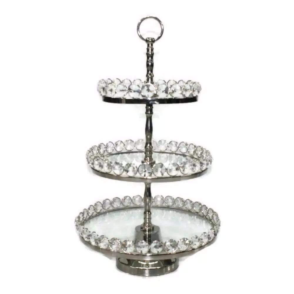 Heim Concept Silver 3-Tier Crystal and Stainless Steel Cake Stand, 20 in. H