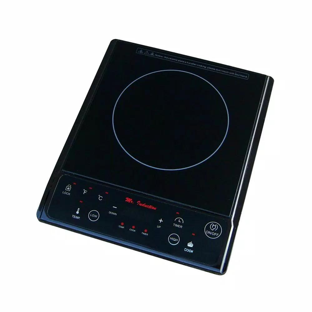 SPT 1300W Single Burner Induction Cooktop with 3.5L Stainless Steel Pot and Glass Lid, Black & Stainless Steel