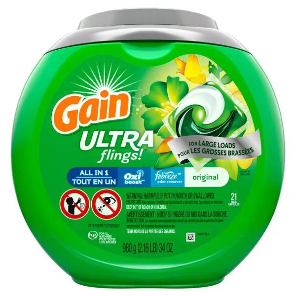 Gain Ultra Flings Laundry Detergent Pods with Febreze Oxi Boost, Original Scent, 21-Count