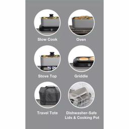 West Bend 5 Qt. Silver Non-Stick Versatility Slow Cooker with Griddle Base, Travel Lid and Thermal Tote thumbnail 6