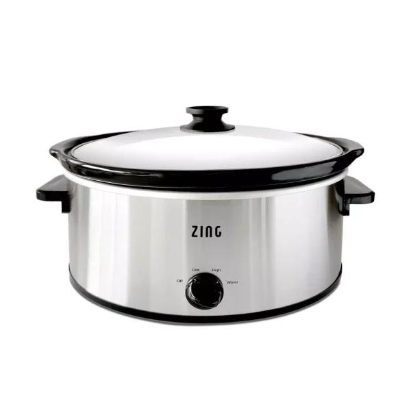 Zing 6 Qt Oval Stainless Steel Slow Cooker with Glass Lid and Removable Stoneware