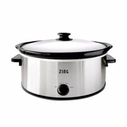 Zing 6 Qt Oval Stainless Steel Slow Cooker with Glass Lid and Removable Stoneware thumbnail 1