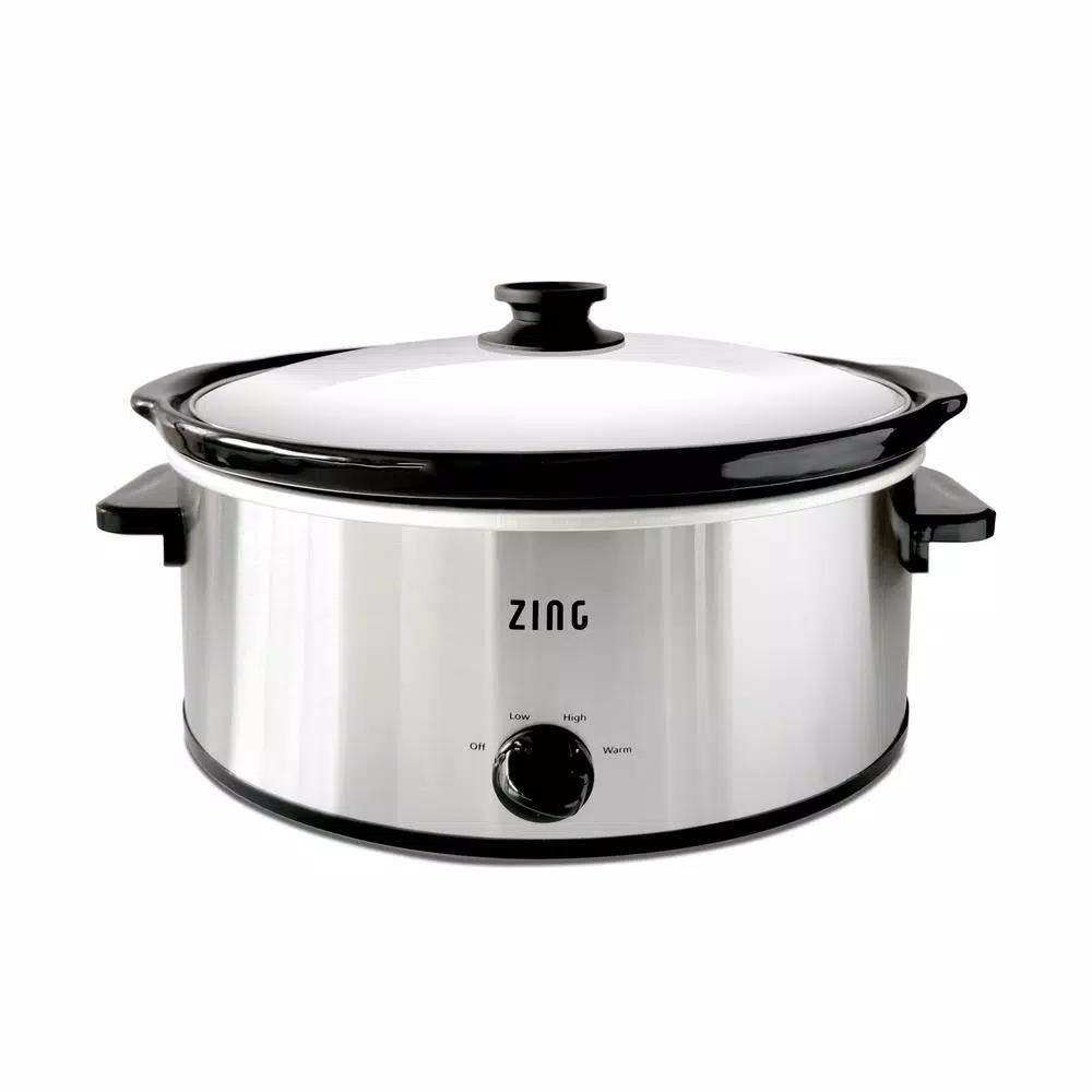 Zing 6 Qt Oval Stainless Steel Slow Cooker with Glass Lid and Removable Stoneware
