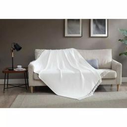 Unbranded MHF Home 50 in. x 60 in. 100% Cotton White Knit Throw Blanket with Tassels thumbnail 1