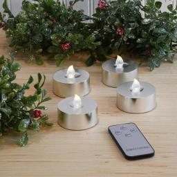 LUMABASE Silver Extra Large LED Tea Light Candles with Remote Control and Dual Timers, 4-Count thumbnail 2