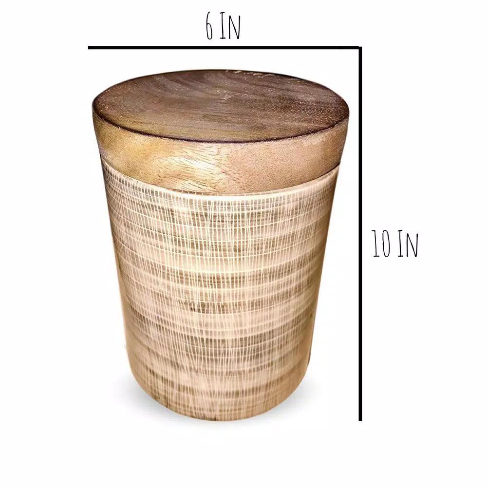 Kauri Design Ceramic Vintage Cookie Jar with Mango Wood Lid, Tan and Brown Boho Design