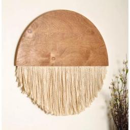 BrandtWorks 18 in. Wooden Round Fiber Art Wall Hanging - Bohemian Chic Handmade Cotton & Birch Wood Decor thumbnail 1