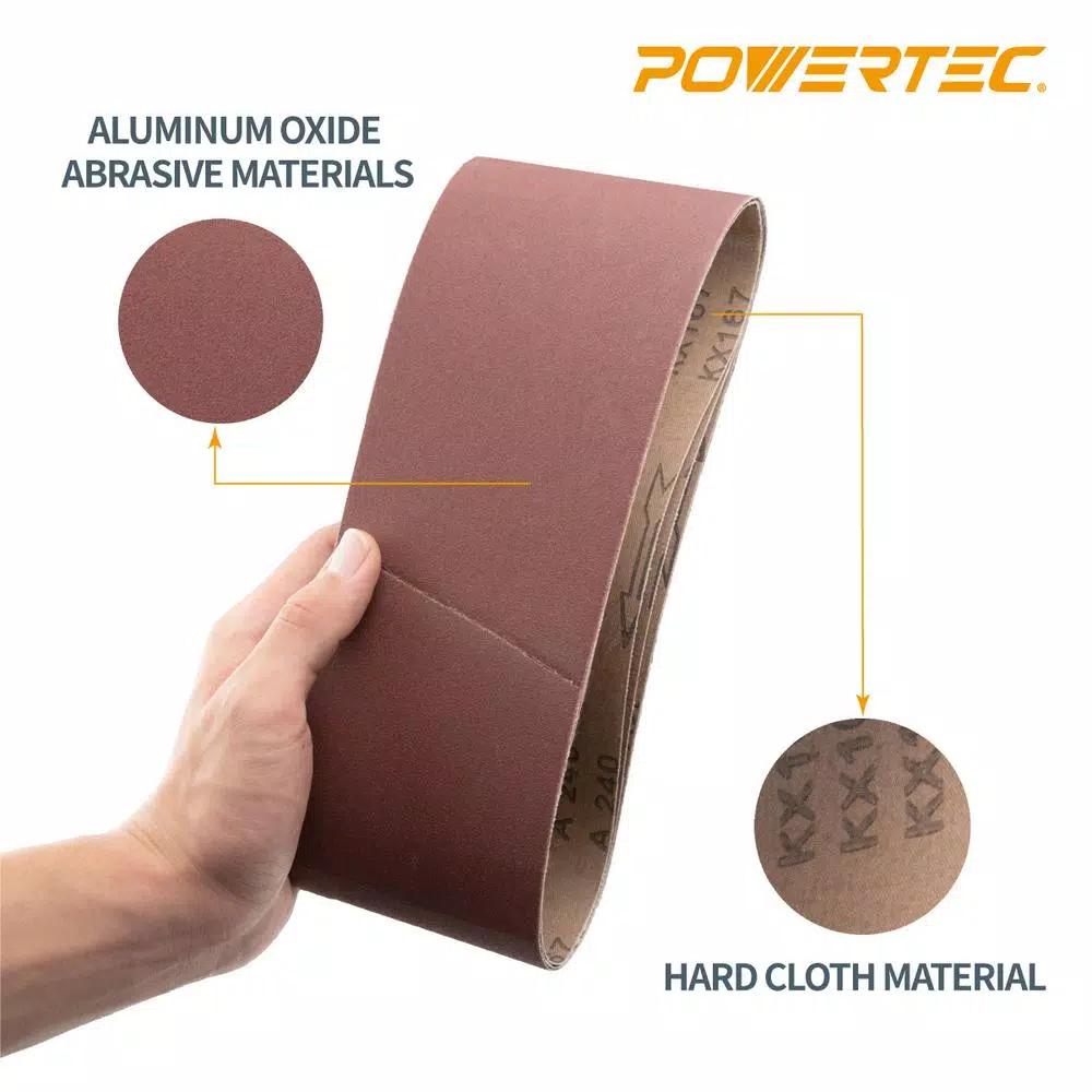 POWERTEC 4 in. x 24 in. Aluminum Oxide Sanding Belt Assortment, 12-Pack (60-400 Grit)