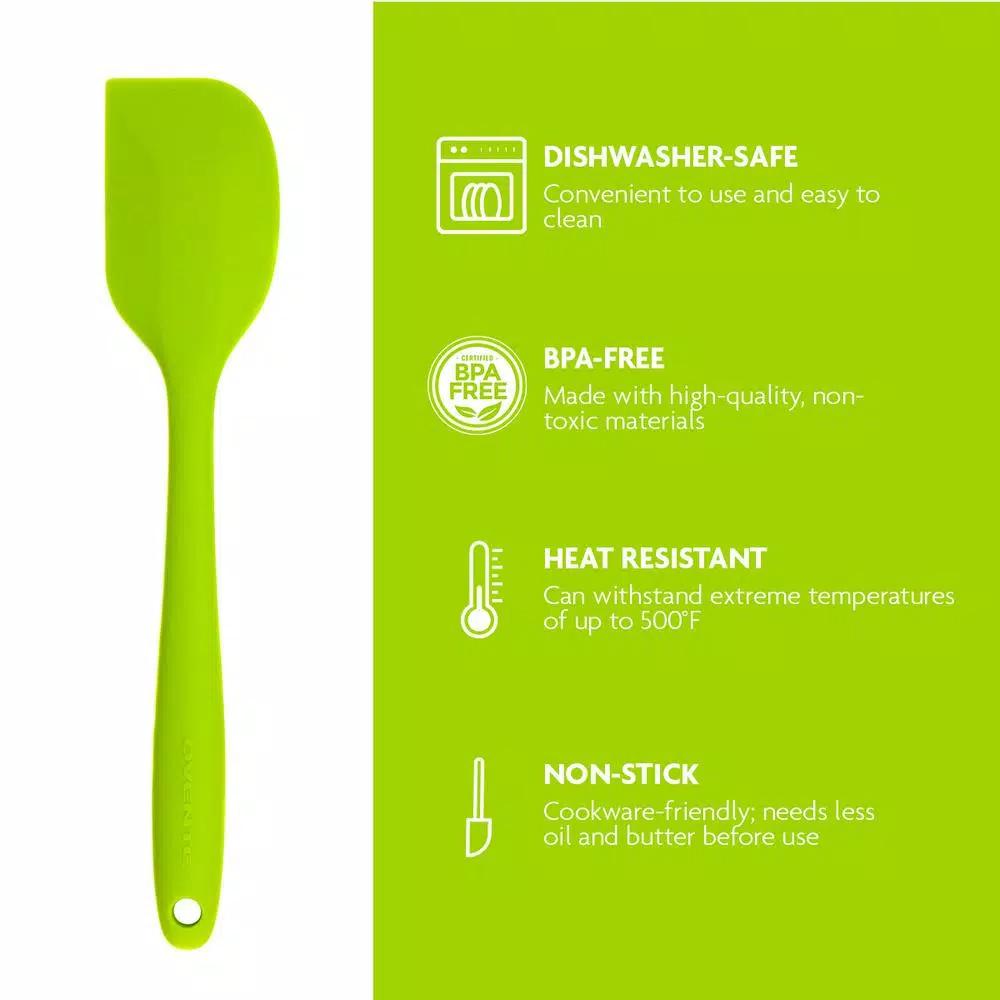Ovente Premium Silicone Spatula with Stainless Steel Core, Heat Resistant up to 500°F, BPA-Free, Green