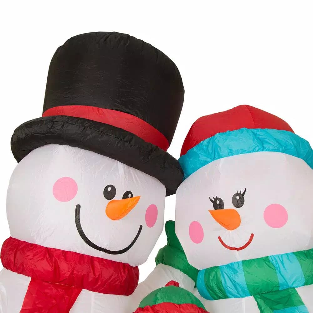 Glitzhome 8 ft. Lighted Inflatable Snowman Family Christmas Decor