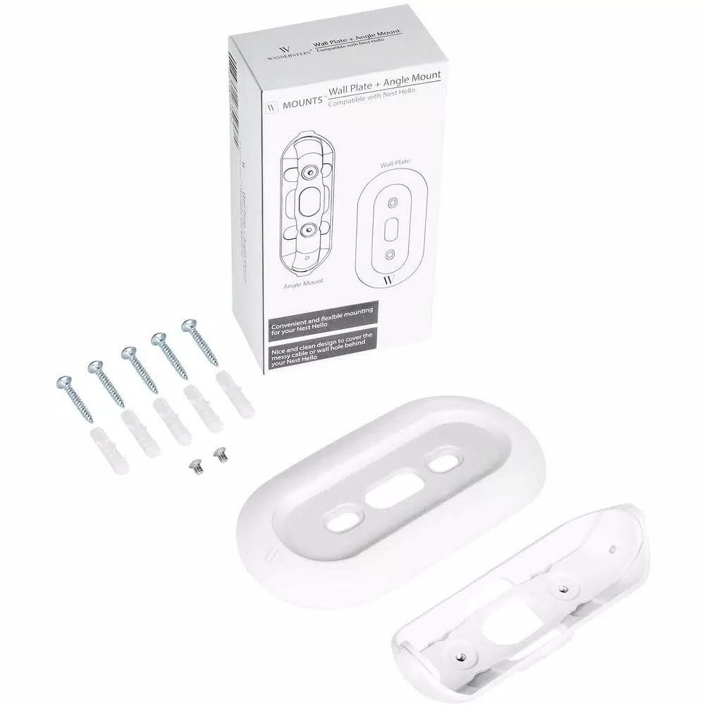 Wasserstein Wall Plate and Adjustable Angle Mount Bundle for Google Nest Hello Video Doorbell, White