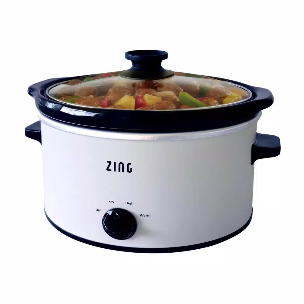 Zing 4 Qt. Oval White Slow Cooker with Glass Lid and Removable Stoneware Insert