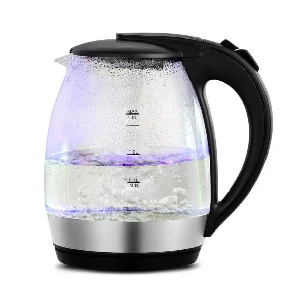 Holstein Housewares 1.8L Black Glass Electric Kettle, 7-Cup Borosilicate Glass Tea Kettle