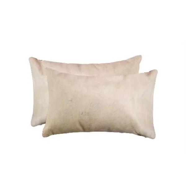 HomeRoots Josephine Tan Solid Color Cowhide Throw Pillow Set of 2 - 12 x 20 in.