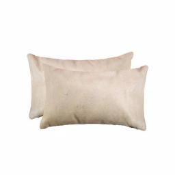 HomeRoots Josephine Tan Solid Color Cowhide Throw Pillow Set of 2 - 12 x 20 in. thumbnail 1