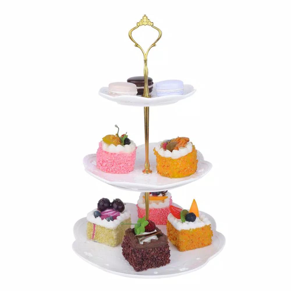MALACASA 3-Tiered White Porcelain Cupcake Tower Stand - Round Dessert & Appetizer Serving Stand
