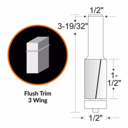 WEN 1/2 in. Flush Trim 3-Wing Carbide Tipped Router Bit, 1/2 in. Shank thumbnail 2