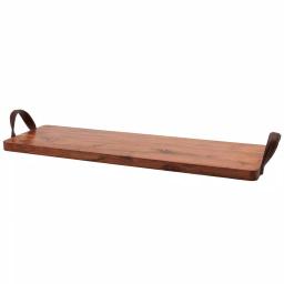 Mason Craft & More 33 in. Acacia Wood Serving Tray with Faux Leather Handles thumbnail 1
